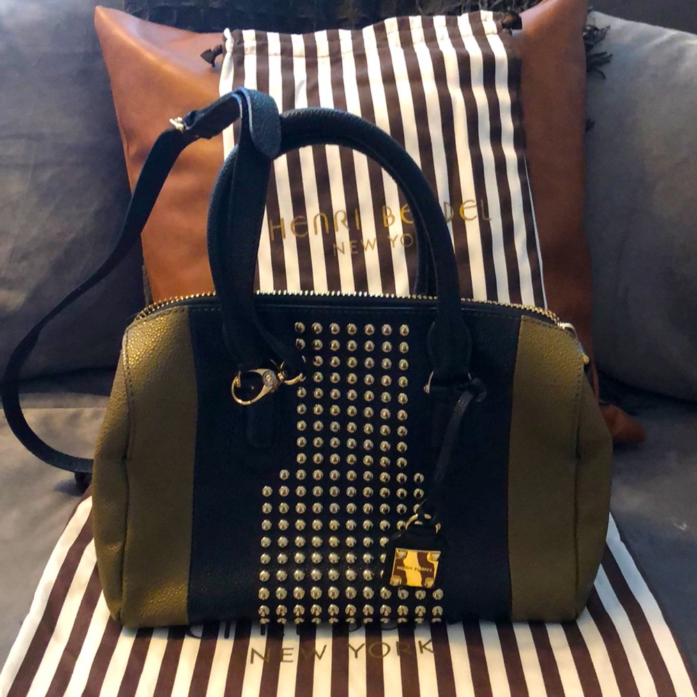 Beautiful studded Henri Bendel handbag with strap to use as cross body